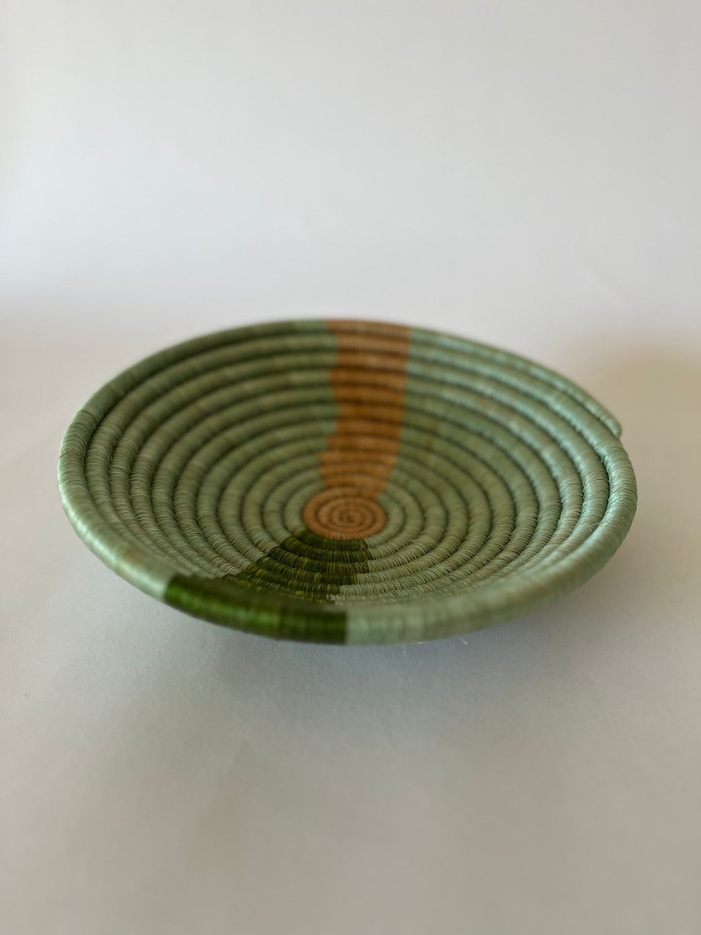 10" Medium Apricot & Olive Striped Round Basket