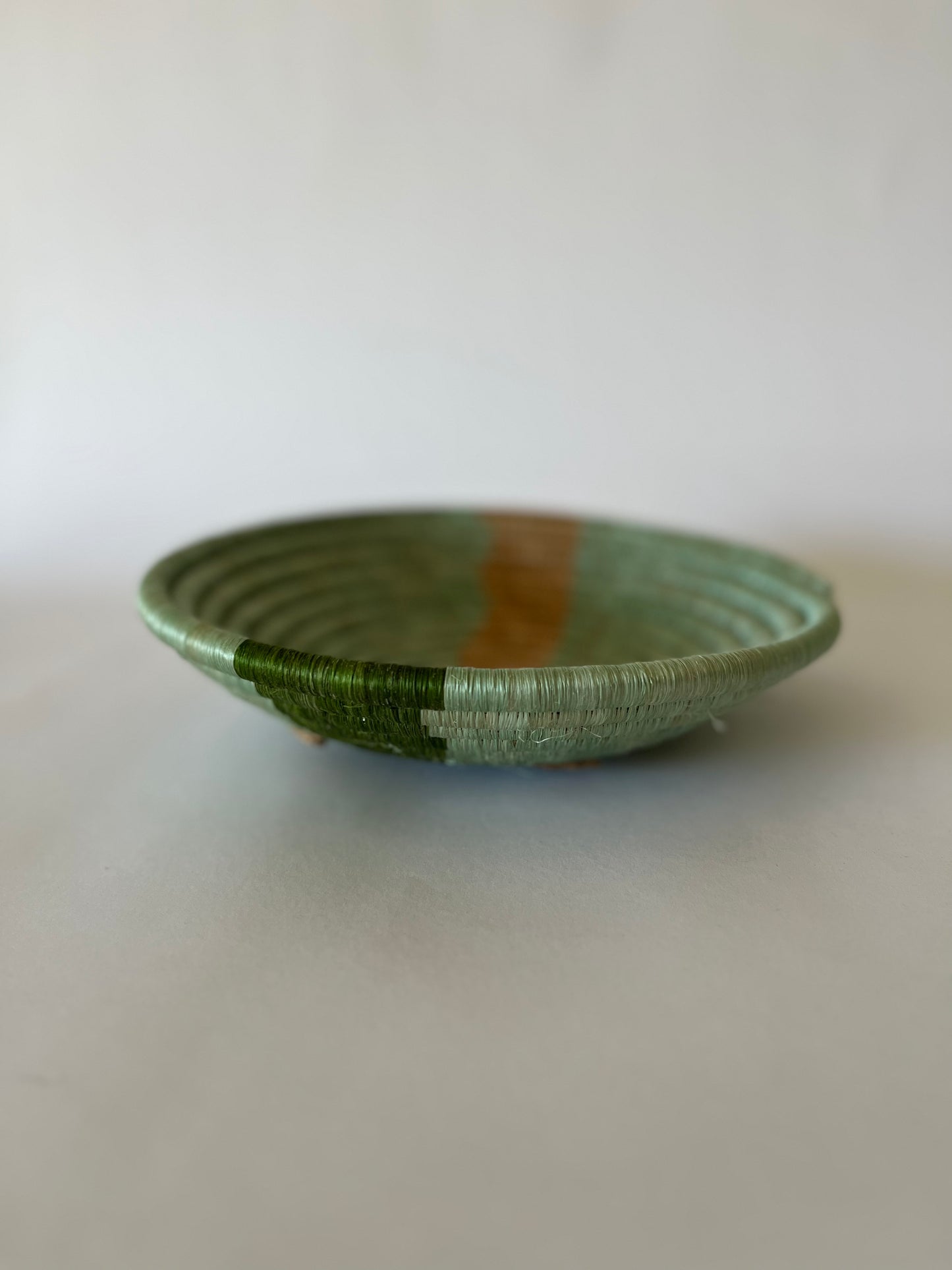 10" Medium Apricot & Olive Striped Round Basket