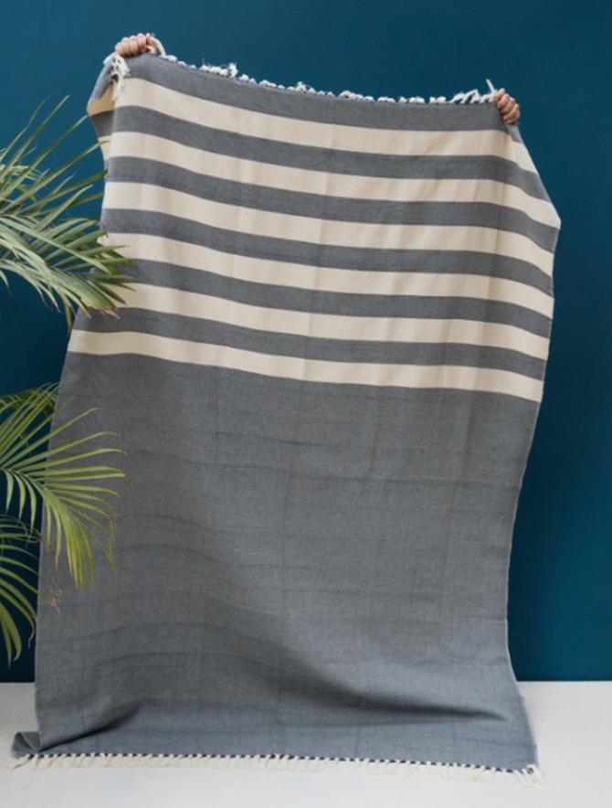Navy Stripes Throw Blanket