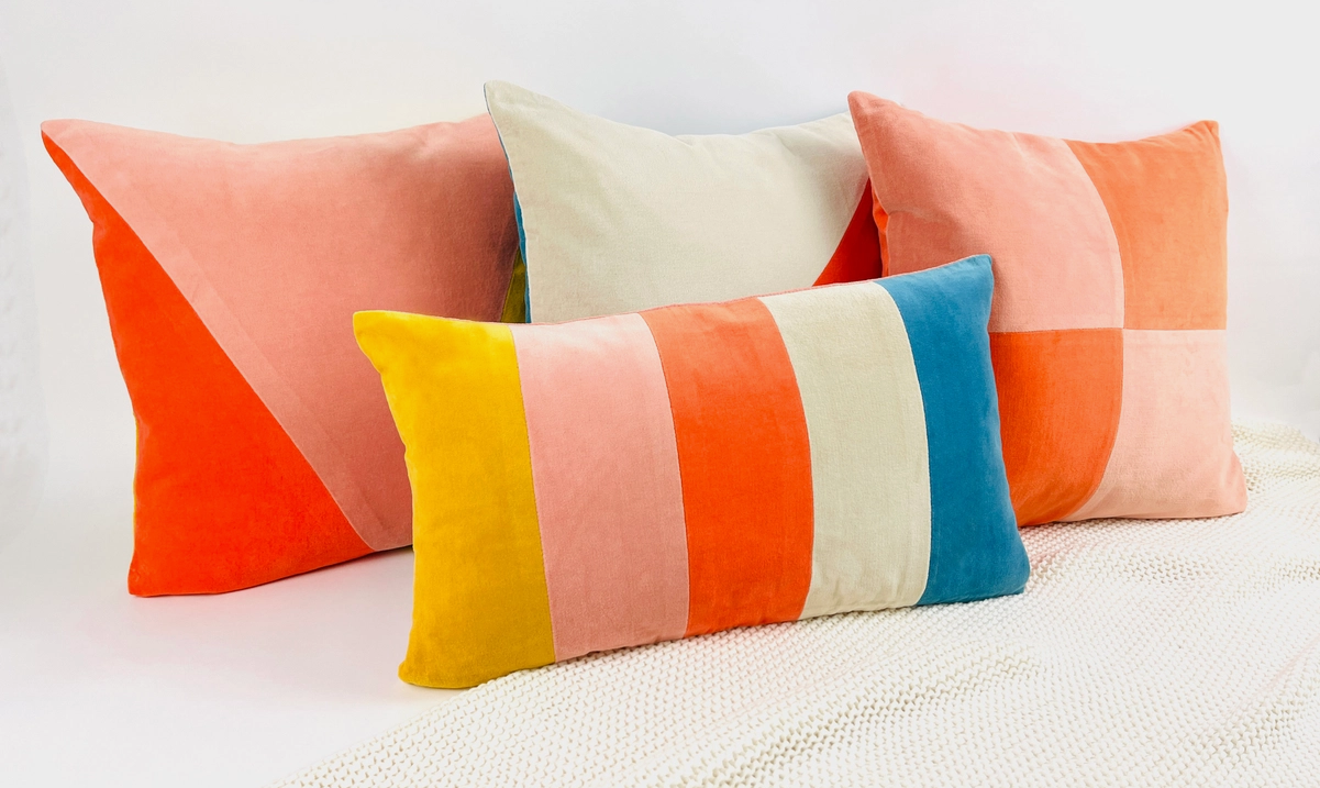 Cotton Velvet Lumbar Pillow Cover - Rugby Stripe in Retro
