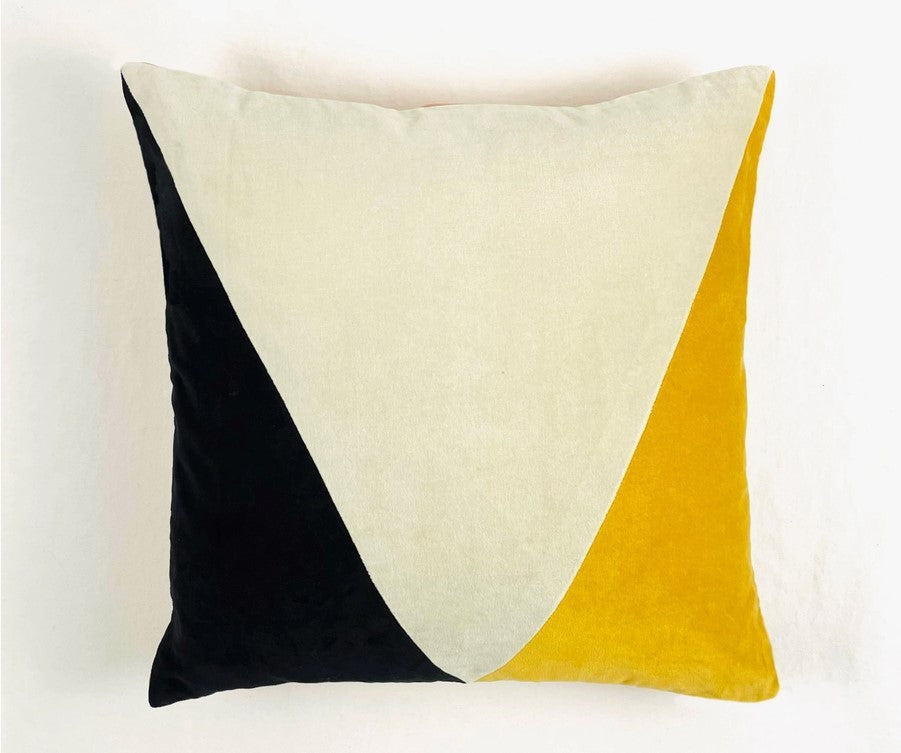 Cotton Velvet Pillow Cover - Colorblock Triangles in B&W