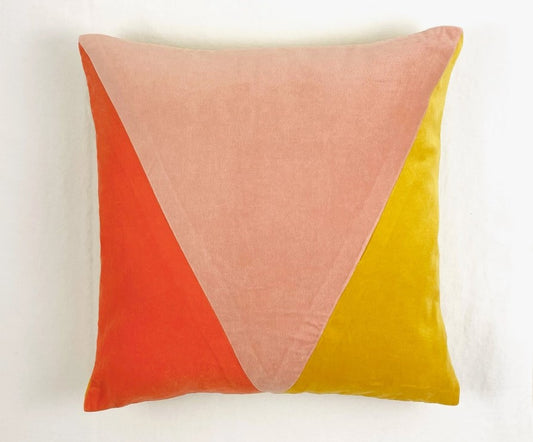 Cotton Velvet Pillow Cover - Colorblock Triangles in Retro