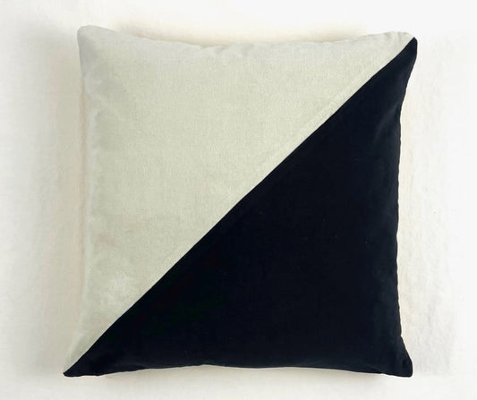 Cotton Velvet Pillow Cover - Half & Half Colorblock in B&W