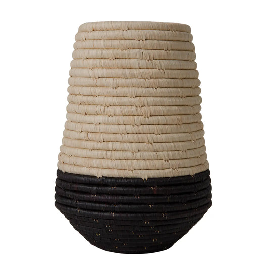 Dipped Black & Natural Raffia Vase